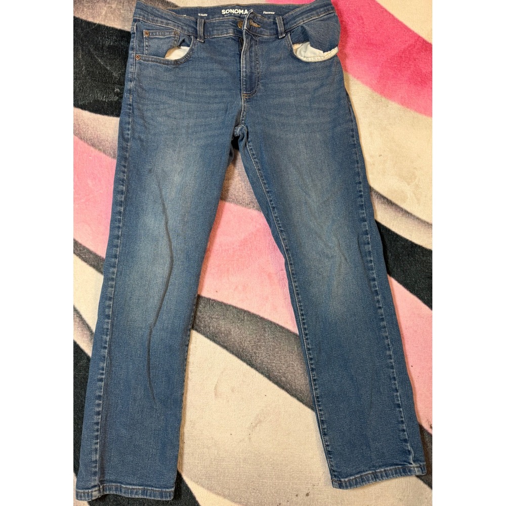 Sonoma Goods For Life Flexwear Straight Leg Jeans Medium Wash Size 16 Husky